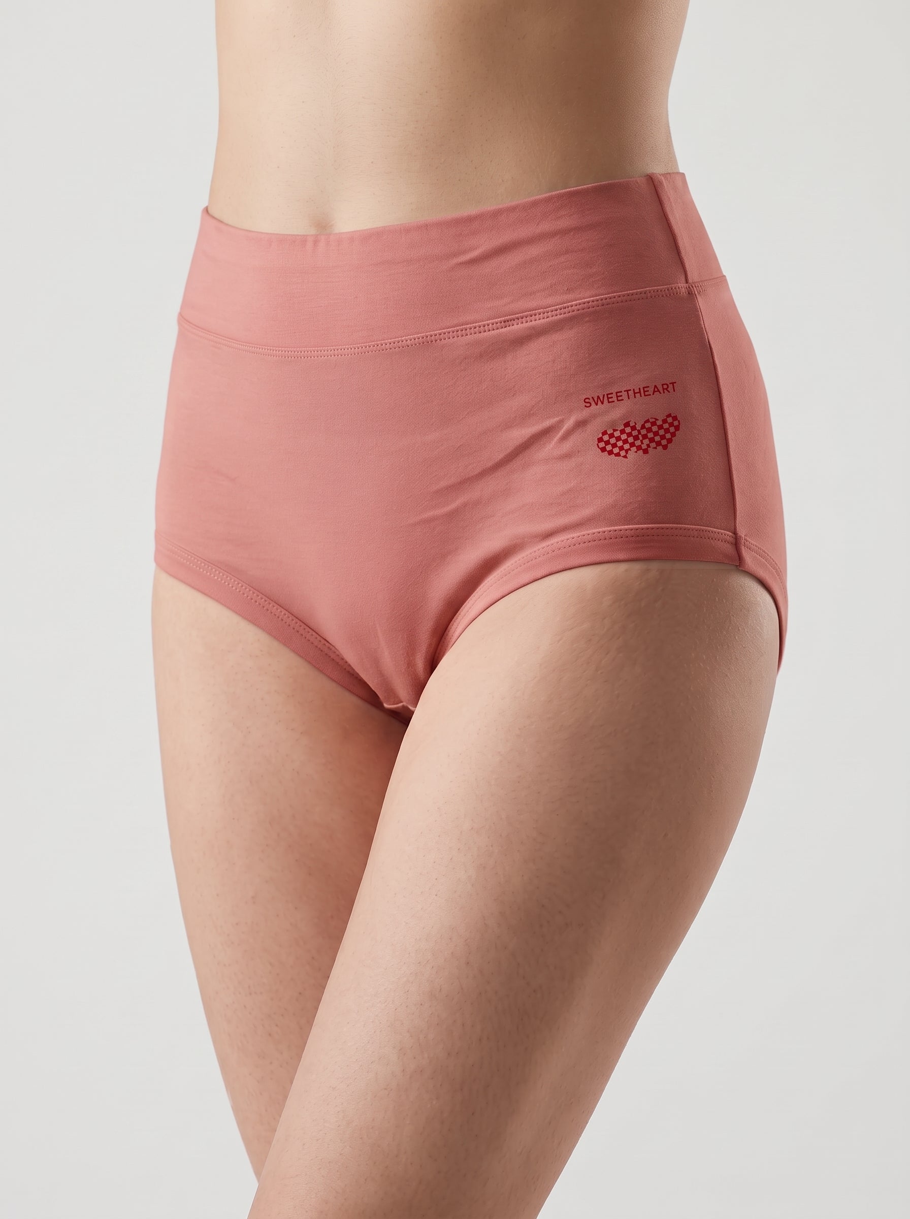 Sweetheart print high waist cotton brief - Coral