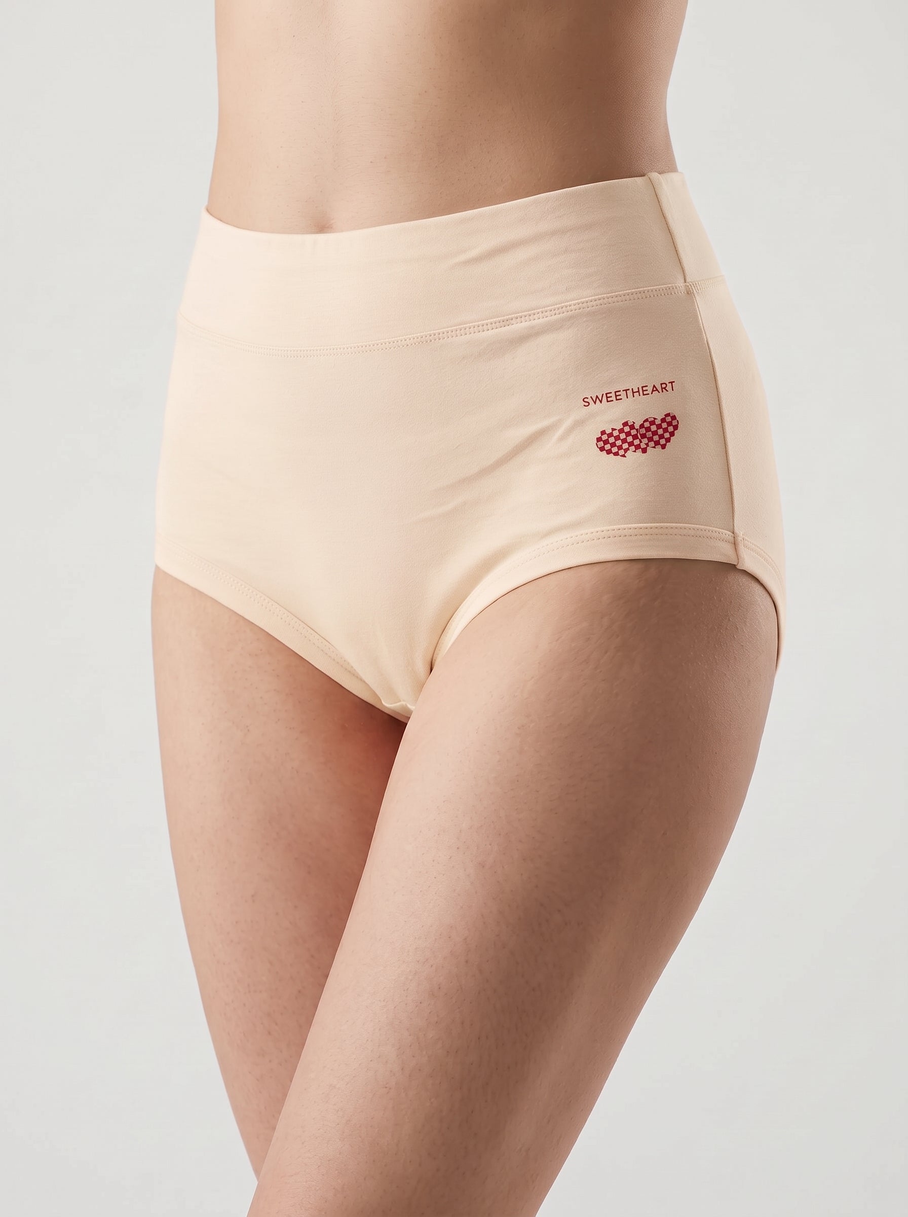 Sweetheart print high waist cotton brief - Cream