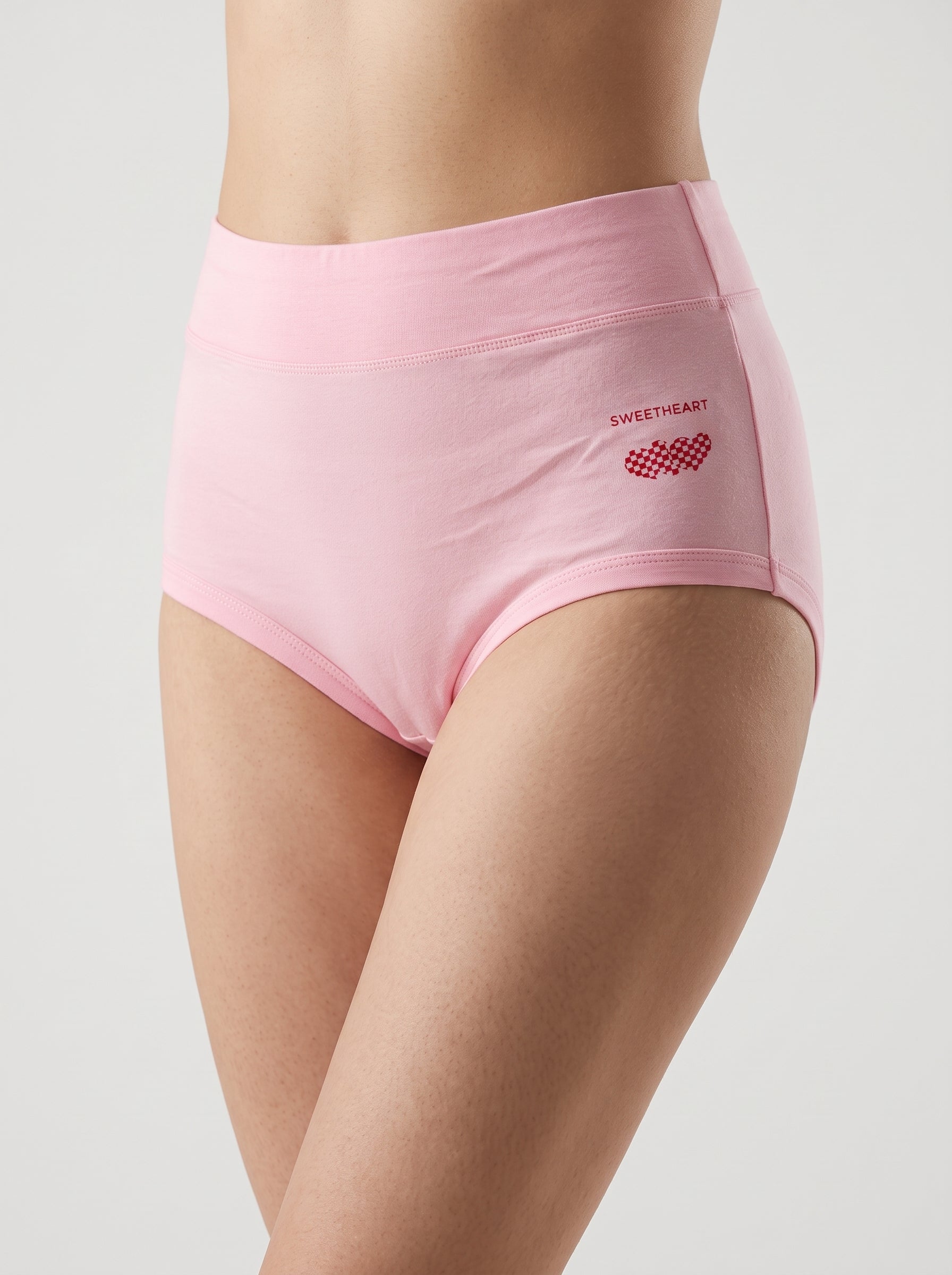 Sweetheart print high waist cotton brief - Light Pink
