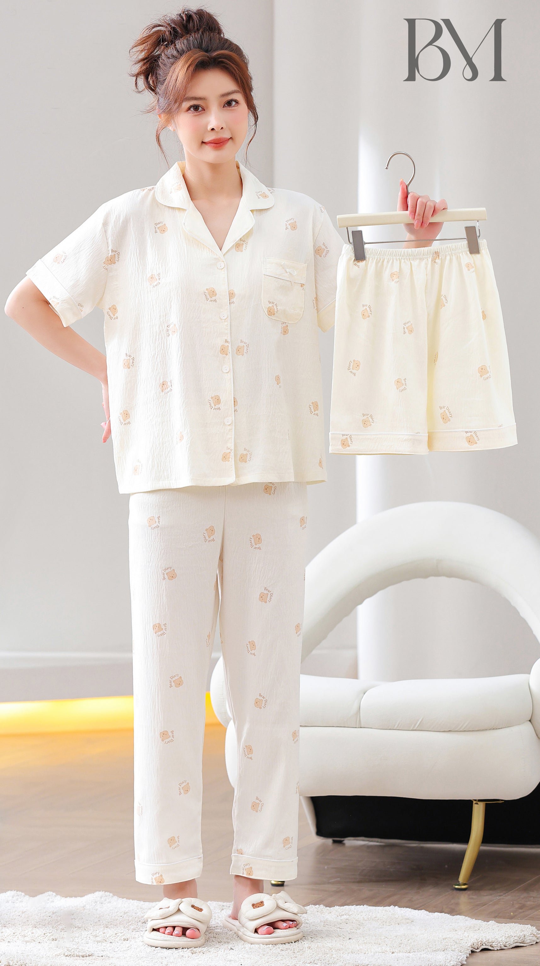 3 Pc printed sunday bliss cotton Pj & Short set