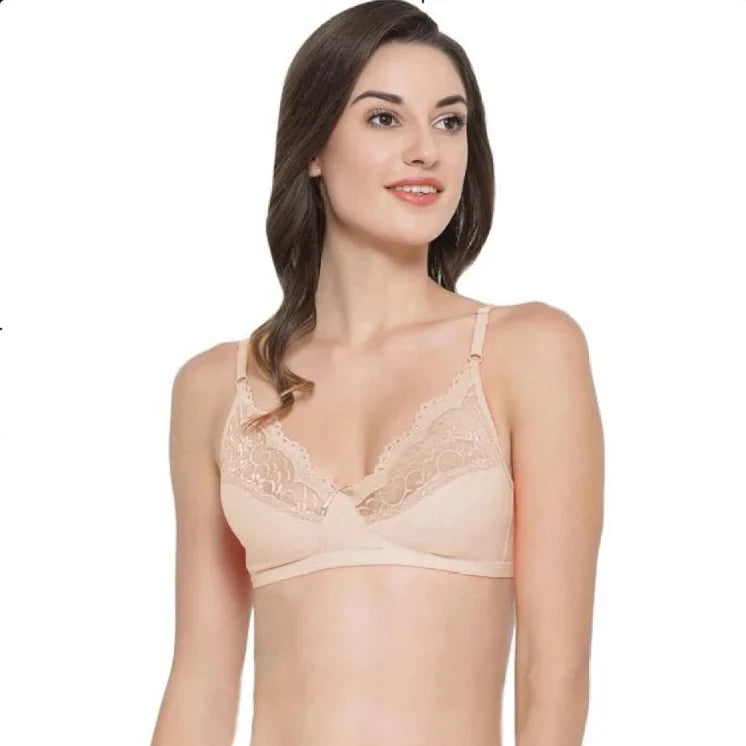Full Coverage Lace Trim Non Padded Unlined Bra